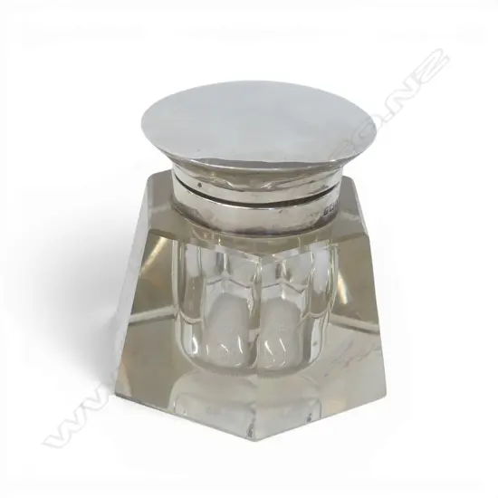 INKWELL w. STG SILVER CAP B'HAM EARLY 20thC H.70mm
