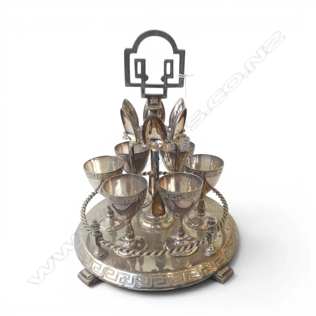 EARLY 20thC SILVER PLATED EGG CUP SET H.240mm Image 1++