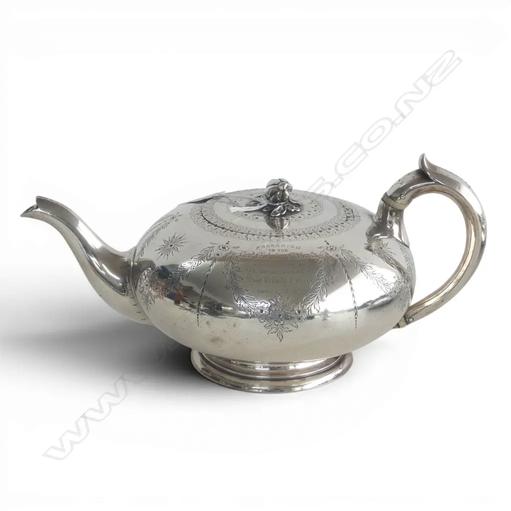 Victorian silver squat circular teapot London 1866. 764gms Image 1++