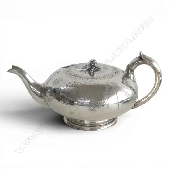 Victorian silver squat circular teapot London 1866. 764gms