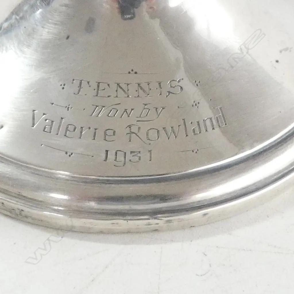 STG SILVER CANDLE STICK TENNIS AWARD to Valerie Rowland 1931, BIRMINGHAM 1915, weighted base Image 1++