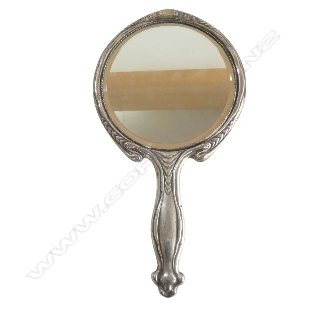 ART NOUVEAU STG SILVER HAND MIRROR, LIONEL SMITH & CO, BIRMINGHAM 1909 Image 1++