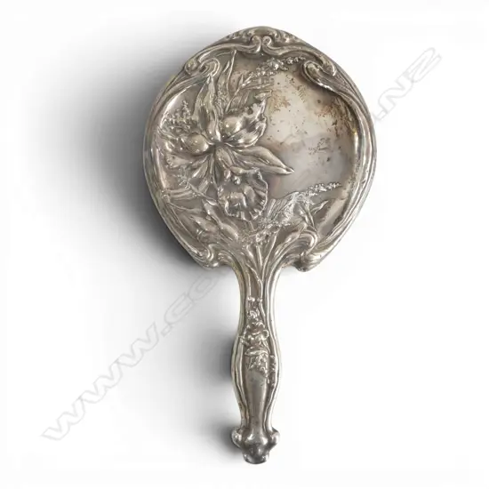 ART NOUVEAU STG SILVER HAND MIRROR, LIONEL SMITH & CO, BIRMINGHAM 1909
