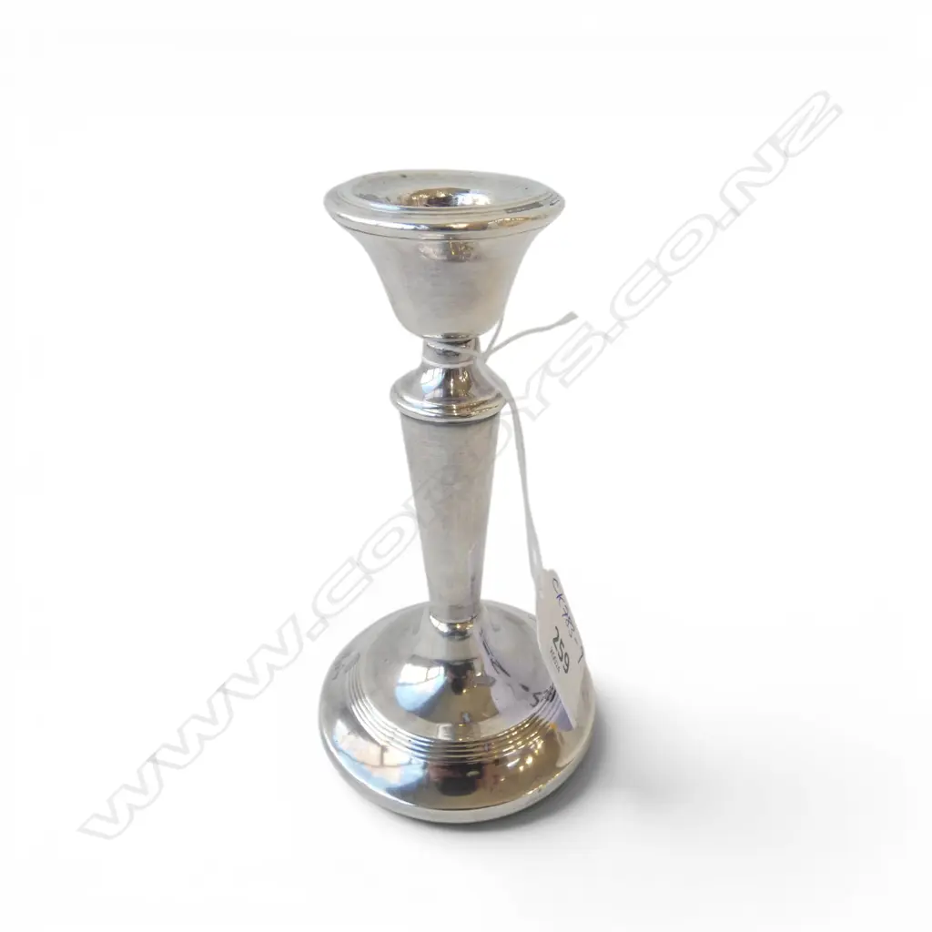 London 1915 SILVER COLUMN CANDLESTICK reeded borders. H.125mm. By Robert Pringle & Sons. 143gms weighted base Image 1++
