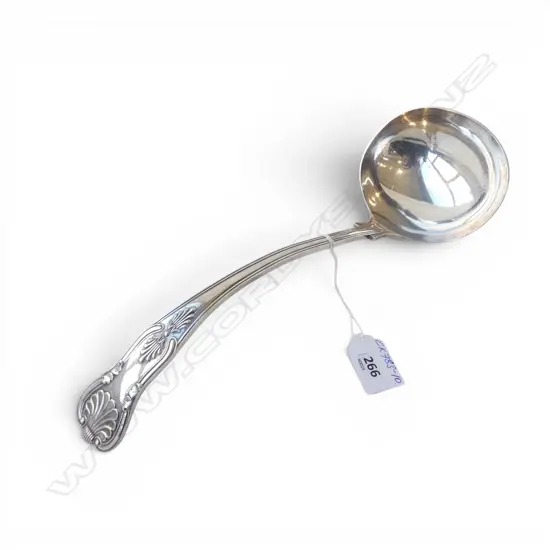 EARLY 20thC SILVER PLATE KINGS PATTERN SOUP LADLE by LATHAM & OWEN LTD. Double struck. A good example.  