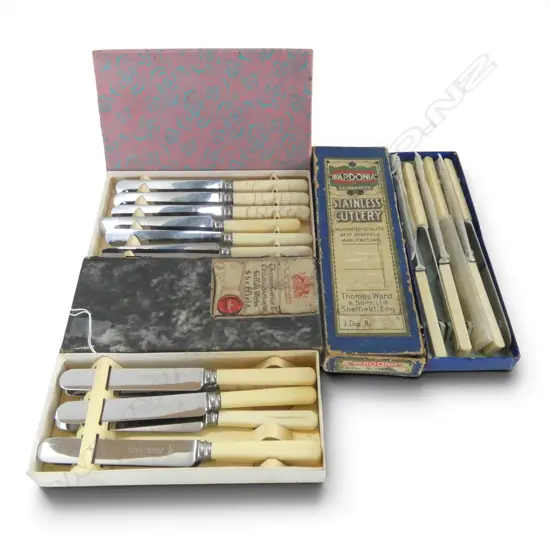 3 BOXES OF IVORINE 'BONE' HANDLE KNIVES SOME FAULTS