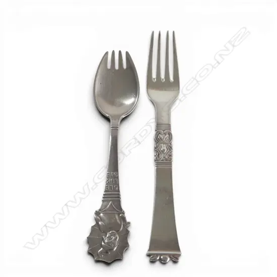 VINTAGE 1930's DANISH SILVER SPOON "Ole Lukøje" & FORK. 49.5gms