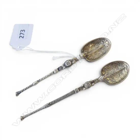 PR OF S/SILVER ANOINTING SPOONS BIRMINGHAM 1936 & LONDON 1953 28.4GMS