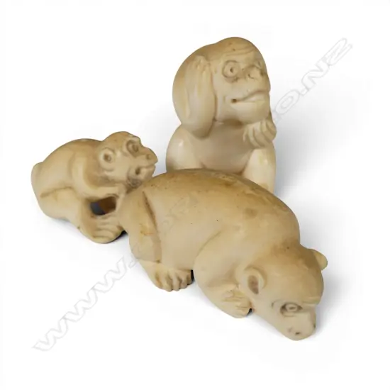 2 IVORY MONKEY NESUKE, SIGNED L.60mm