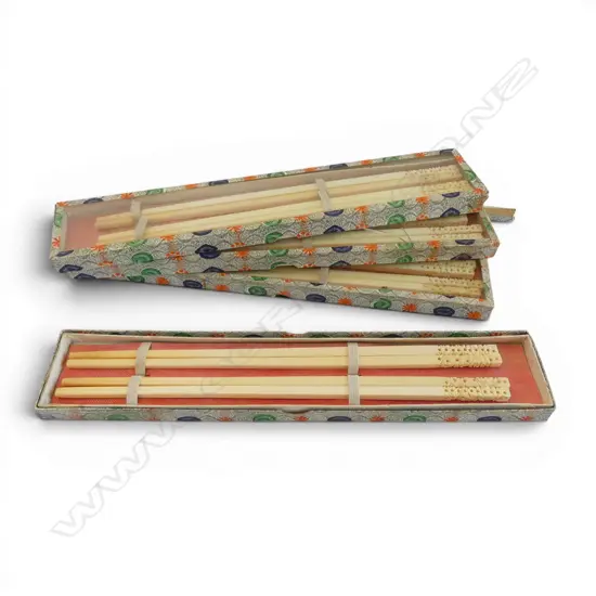 4 BOXES CARVED IVORY CHOPSTICKS