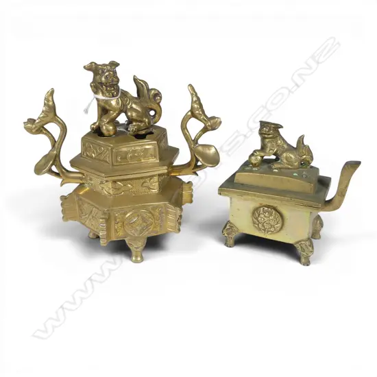 2 CAST BRONZE INCENSE BURNER FOR BUDDHIST RITUAL PRAYER