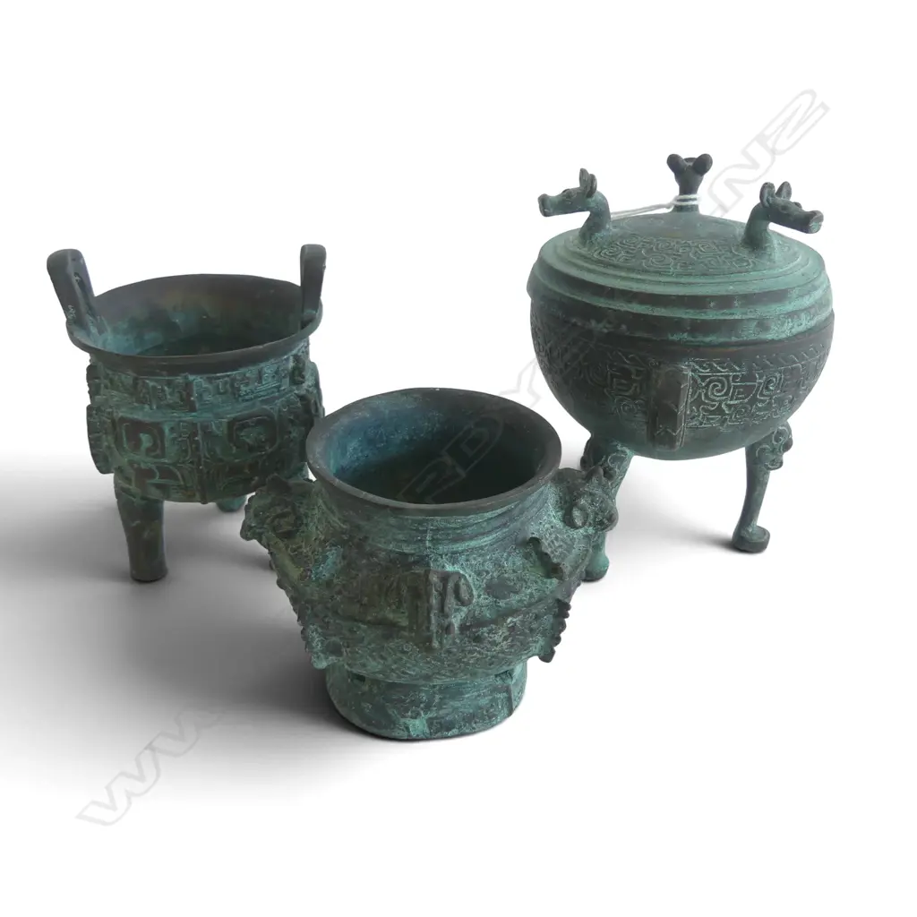 3 ORIENTAL ARCHAIC STYLE CENSORS, 1 LIDDED H.105mm Image 1++