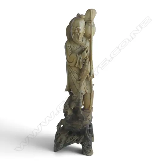 ORIENTAL CARVED SOAPSTONE FISHERMAN H.345mm