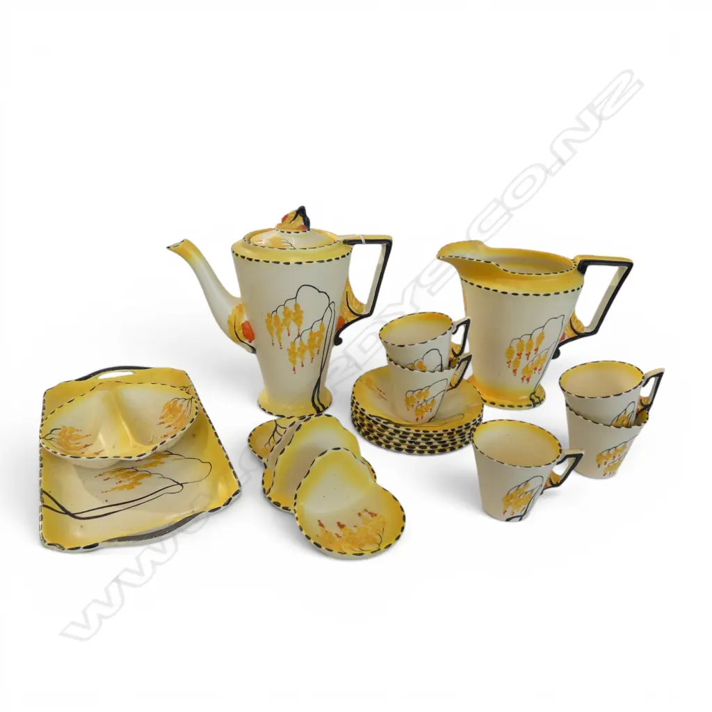 BURSLEM CHINA DECO PART COFFEE SET JUG TOAST RACK DISHES ETC Image 1++