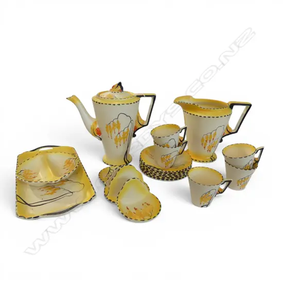 BURSLEM CHINA DECO PART COFFEE SET JUG TOAST RACK DISHES ETC