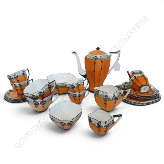 SHELLEY CHINA PART TEA & COFFEE SET DECO AUTUMN PAT FAULT TO COFFEE POT LID