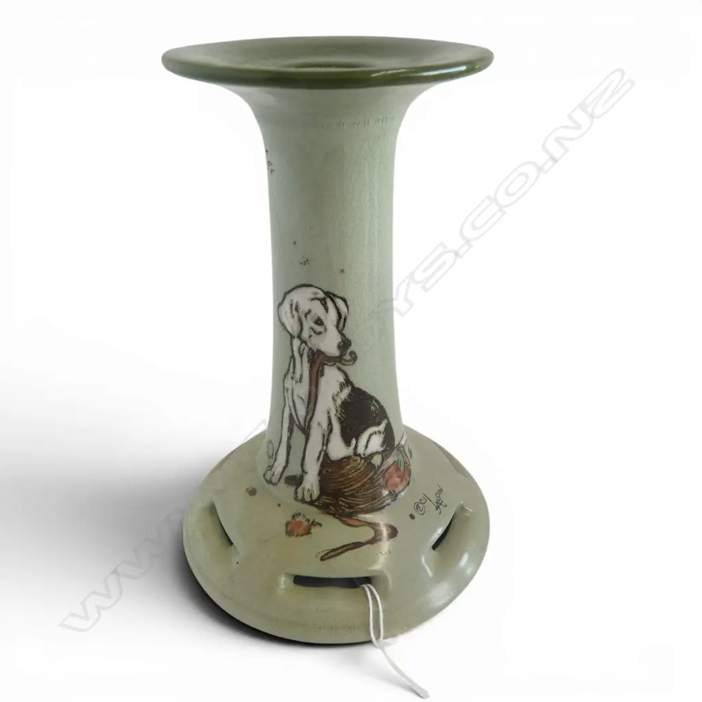 ROYAL DOULTON 'CECIL ALDIN DOG SERIES' CANDLE HOLDER, H.170mm, signature under dog & no.S100 to base Image 1++