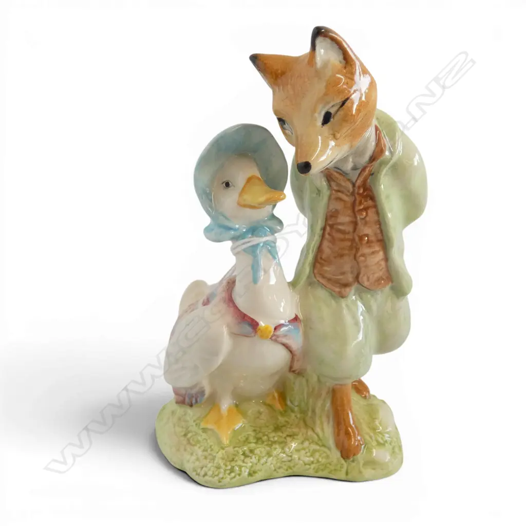 ROYAL ALBERT BEATRIX POTTER 'Jemima Puddleduck with Foxy Wiskered Gentleman'' H.120mm, brown backstamp 1989-1998 Image 1++