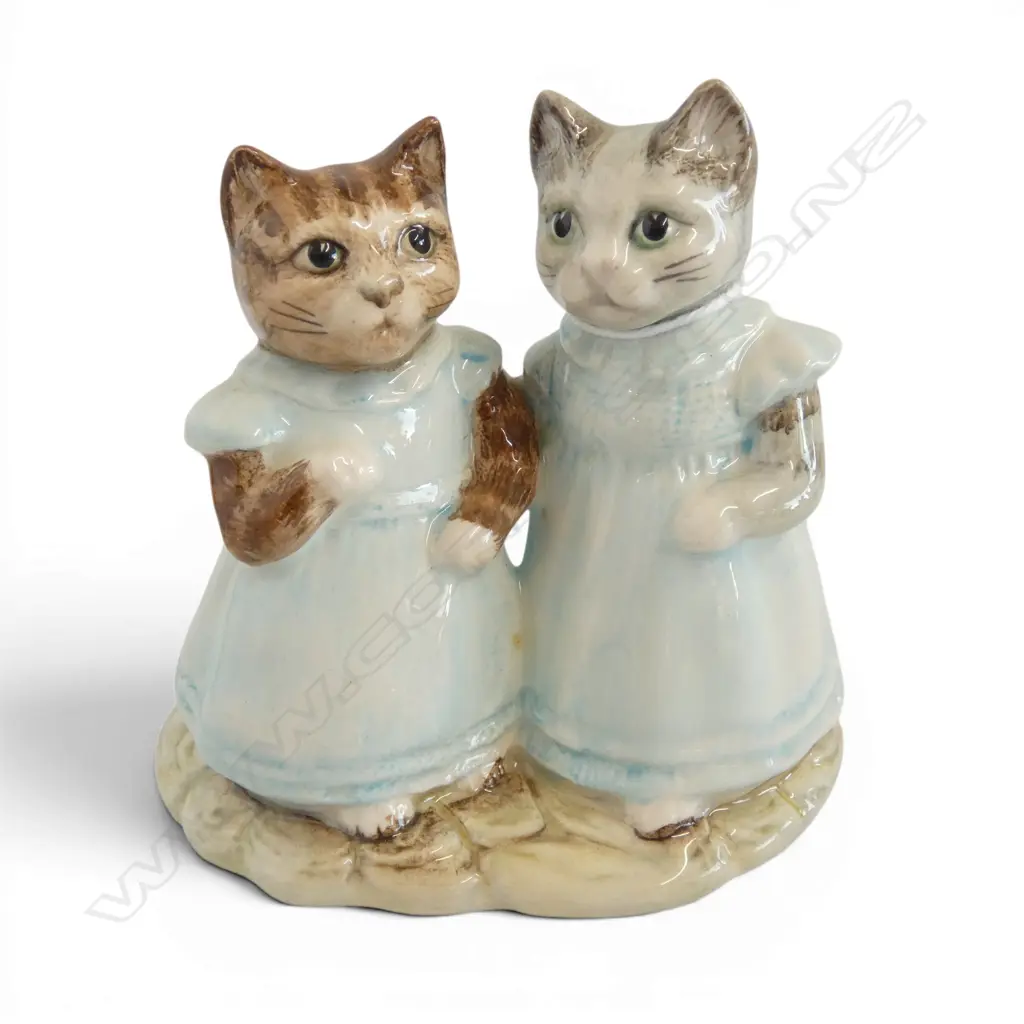 ROYAL ALBERT BEATRIX POTTER 'MITTENS & MOPPET' H.100mm, brown backstamp 1989-1998 Image 1++