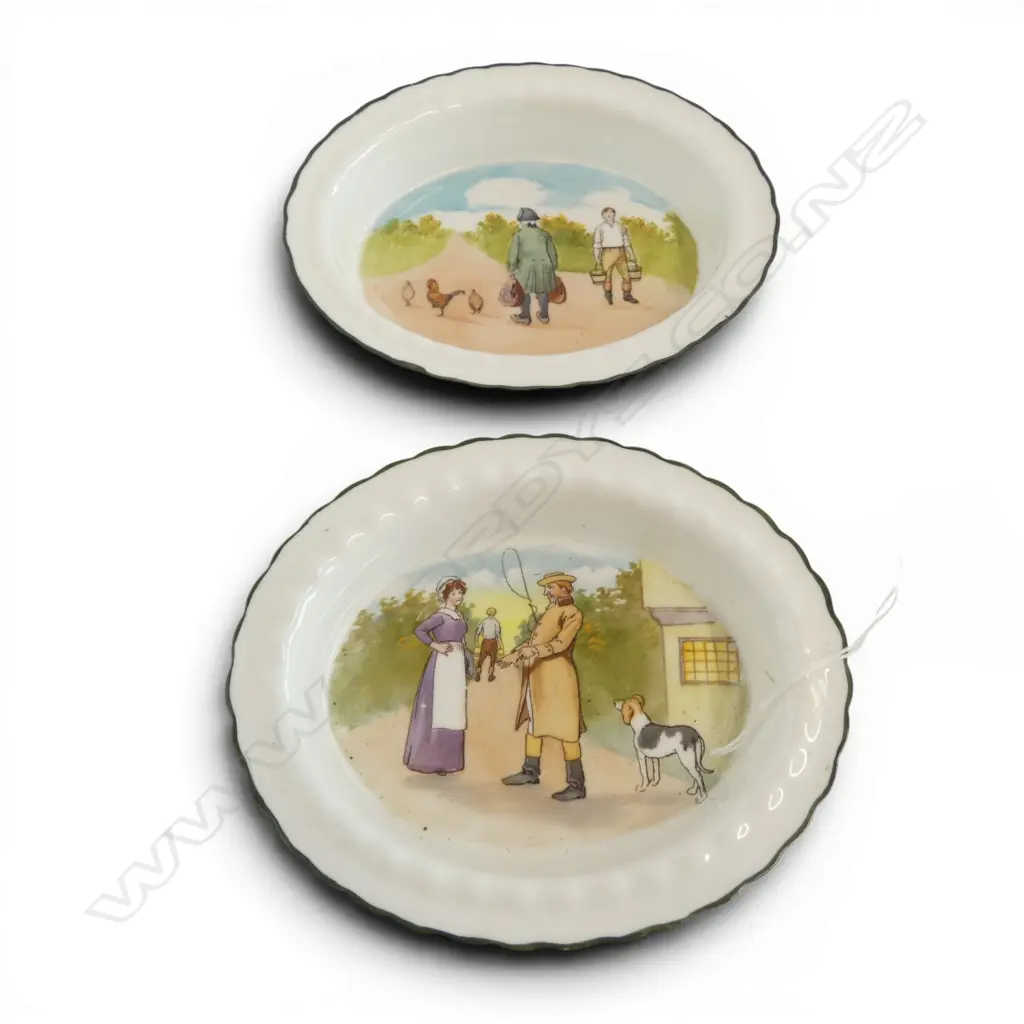 2 ROYAL DOULTON 'BLUE SKY' COACHING WARE DISHES, 160x135mm, rare scenes & blue sky variation 1905-1906 Image 1++
