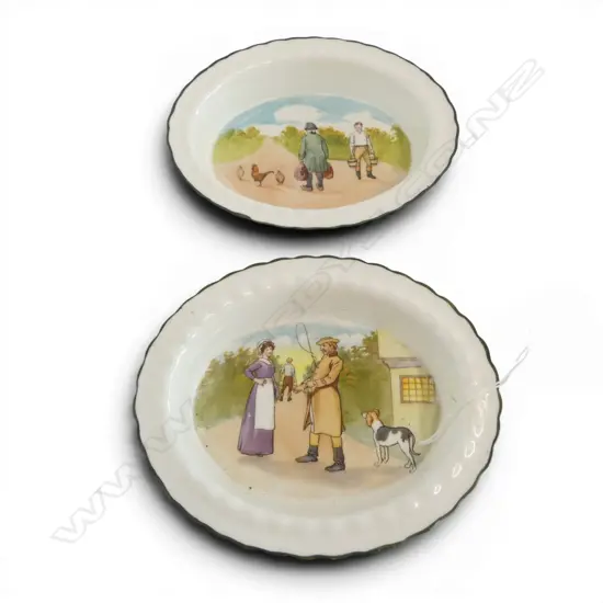 2 ROYAL DOULTON 'BLUE SKY' COACHING WARE DISHES, 160x135mm, rare scenes & blue sky variation 1905-1906