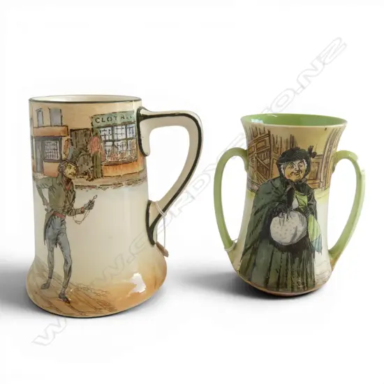 2 PCS ROYAL DOULTON DICKENS WARE, TANKARD, H.145, VASE, H.130mm 