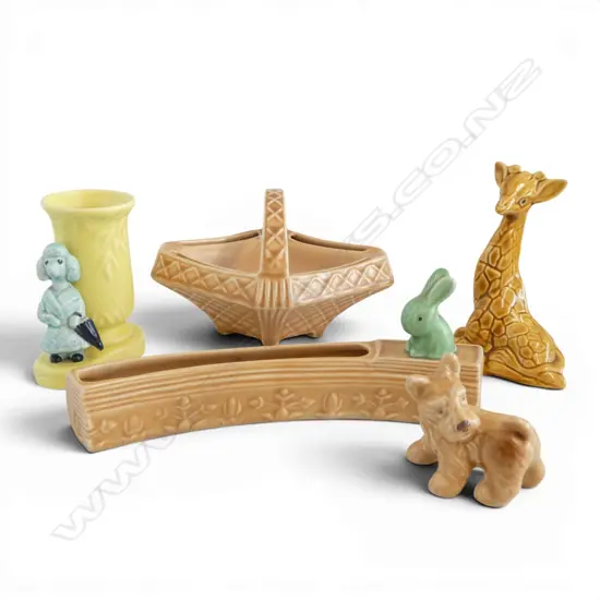 5 PCES SYLVAC; 2 VASES, BASKET, GIRAFFE, DOG