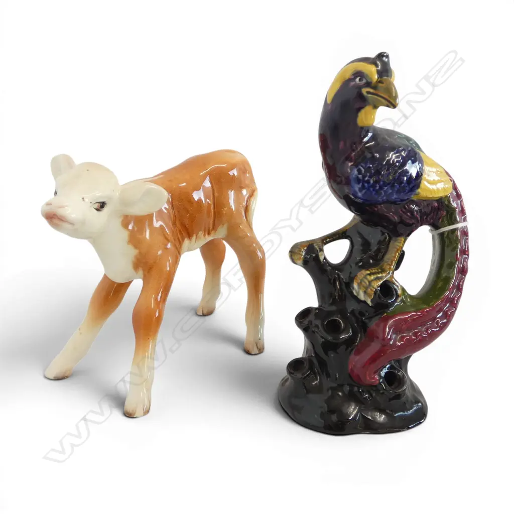 BESWICK HEREFORD CALF H120MM & HANCOCK CHINA BIRD ORNEMENT H160MM Image 1++