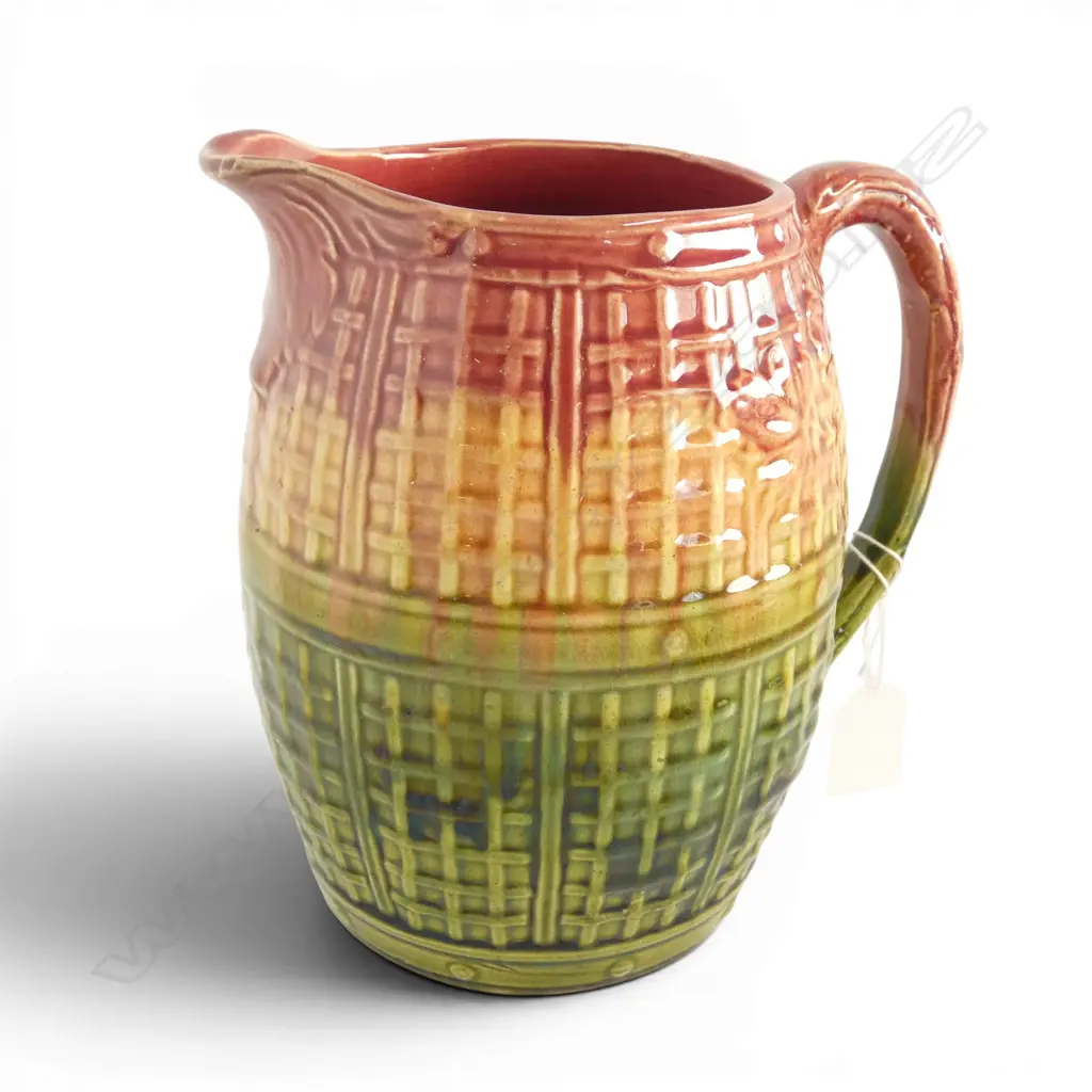 VICTORIAN MAJOLLICA BASKET WEAVE JUG H192MM Image 1++