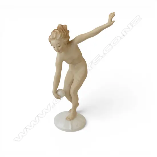 HUTSCHENREUTHER ART DECO NUDE FIGURE w. BALL H.260mm