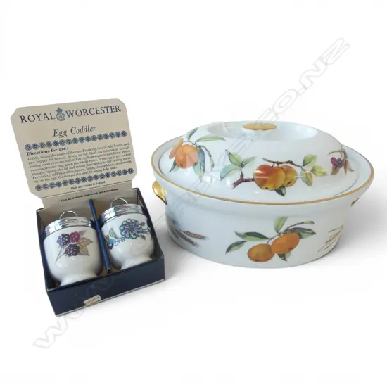 ROYAL WORCESTER EVESHAM LIDDED 'OVAL GAME CASEROL' boxed + PR EGG CODDLERS boxed