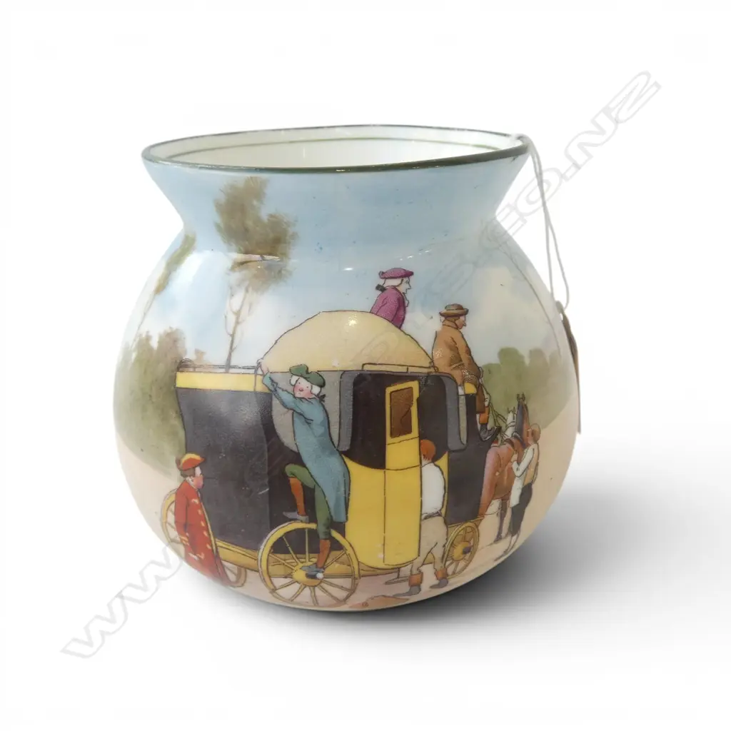 ROYAL DOULTON COACHING DAYS BLUE SKY VASE, H.110mm, 'Blue Sky' a rare variation produced 1905-1906, tiny losses to rim Image 1++