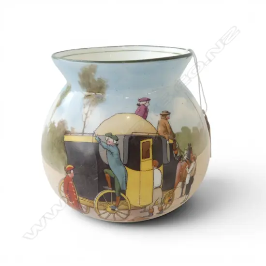 ROYAL DOULTON COACHING DAYS BLUE SKY VASE, H.110mm, 'Blue Sky' a rare variation produced 1905-1906, tiny losses to rim
