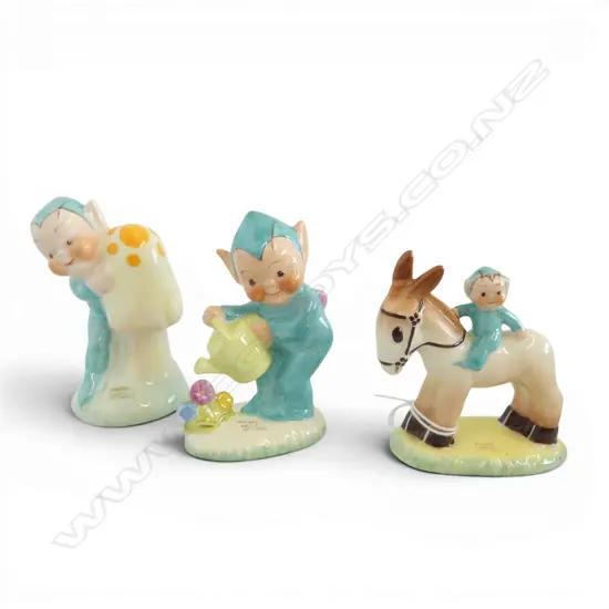 3 VINTAGE SHELLEY BOO BOOS designed by Lucie Attwell, H.70/80/80mm