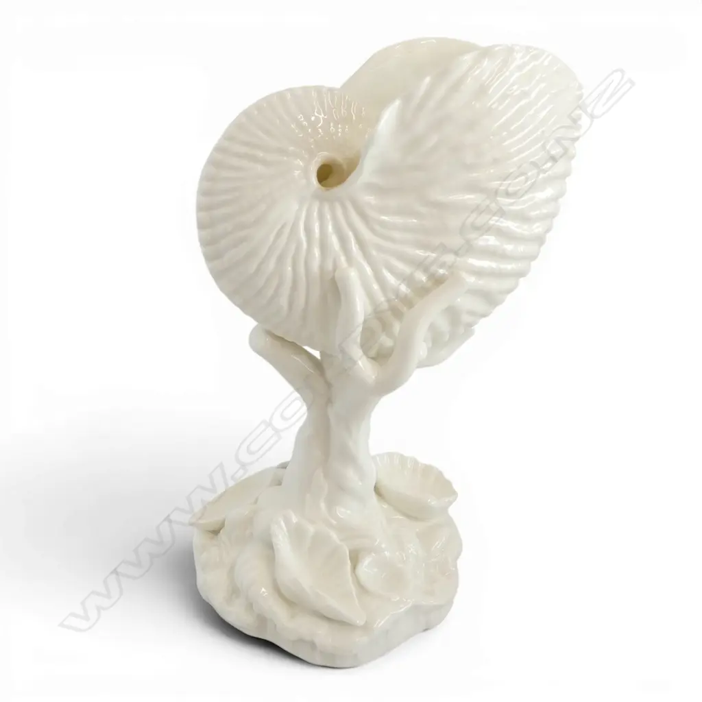 R/WORCESTER NAUTILIS SHELL VASE SUPPORTED BY CORAL BRANCHES & SEASHELLS OROUND BASE H168MM Image 1++