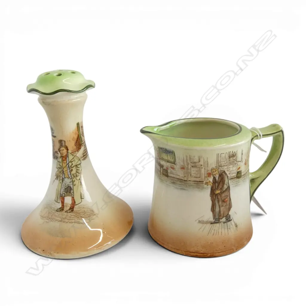 ROYAL DOULTON DICKENS WARE JUG & HAT PIN STAND, H.90/135mm Image 1++