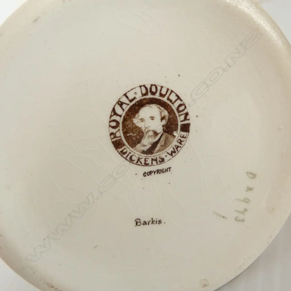 ROYAL DOULTON DICKENS WARE JUG & HAT PIN STAND, H.90/135mm Image 1++