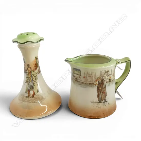 ROYAL DOULTON DICKENS WARE JUG & HAT PIN STAND, H.90/135mm