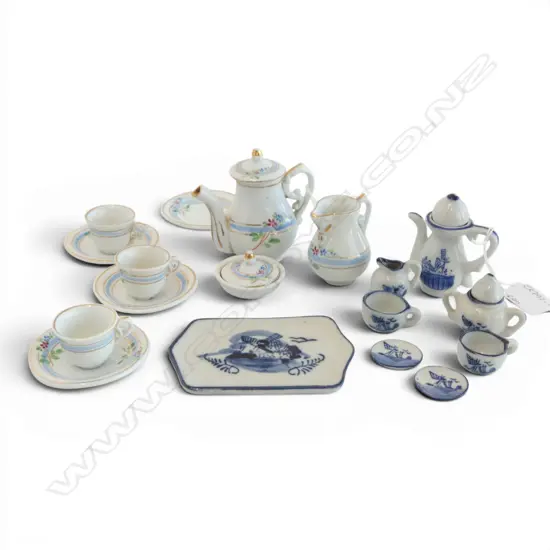 2 ANTIQUE PORCELAIN MINIATURE TEA SETS 
