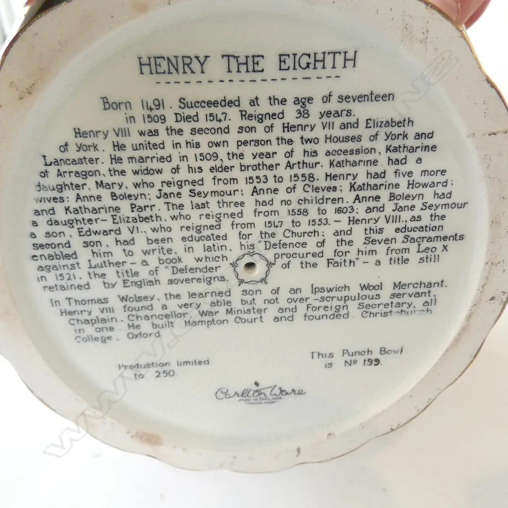 CARLTON WARE 'HENRY THE EIGHT' PUNCH BOWL LTD ED. 199/250 w. TOKEN H.210mm, W.340mm Image 1++