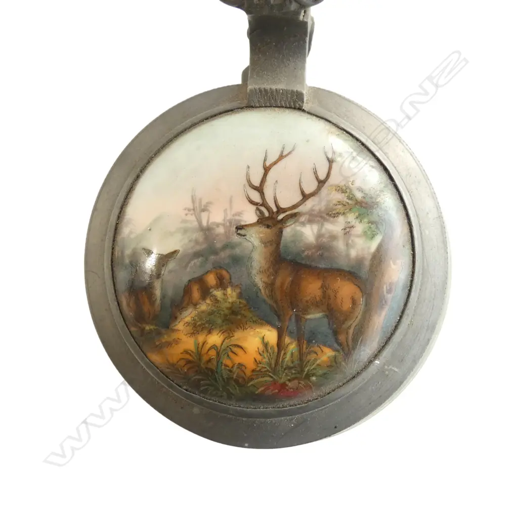 TWO OLD GERMAN BEER STEINS CLASSICAL STONEWARE & DEER LID, H.210MM Image 1++