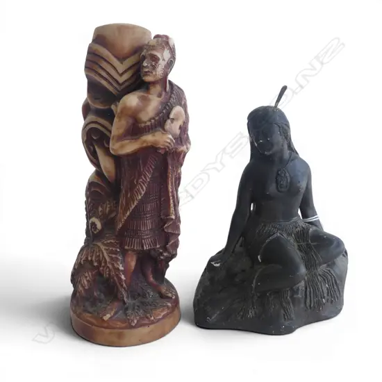 CARVED WOOD 'PANIA OF THE REEF' ORNAMENT + RESIN MAORI H.210mm