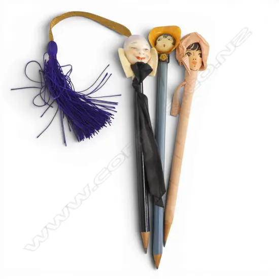 3 VINTAGE HALF DOLL NOVELTY PENCILS 