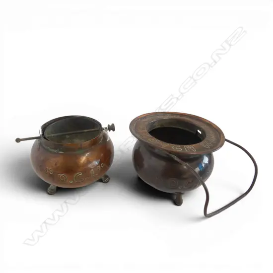TWO COPPER D.C.L SCOTCH WHISKY CAULDRON ASHTRAYS, D.90MM