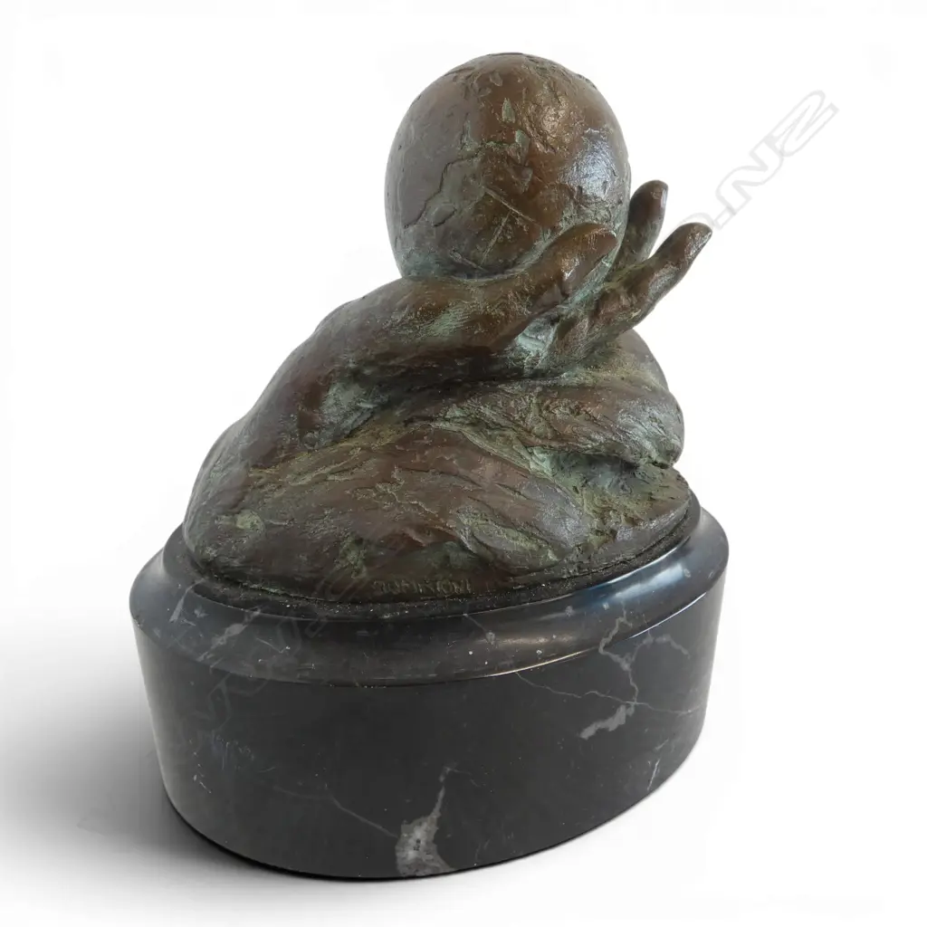 BRONZE  WORLD IN HAND ON MARBLE BASE SIGNED DOMRONI ?  H160 L150MM Image 1++