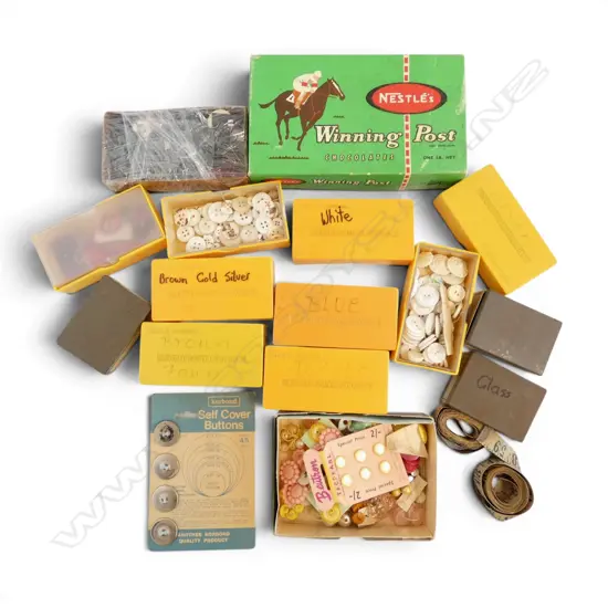 BOXED COLLECTION OF BUTTONS etc