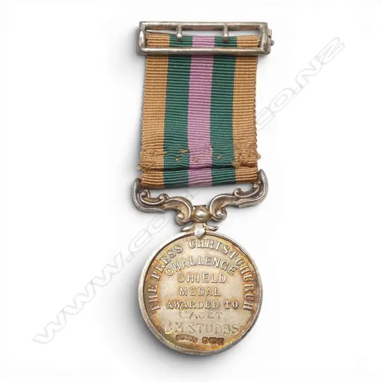SILVER MEDAL 'THE PRESS CHRISTCHURCH CHALLENGE SHIELD MEDAL AWARDED TO CADET C.M. STUBBS' boxed