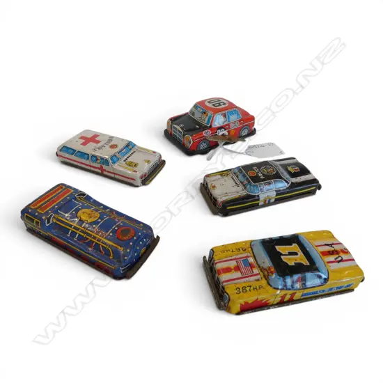 FIVE ASST TIN TOY CARS L.90mm