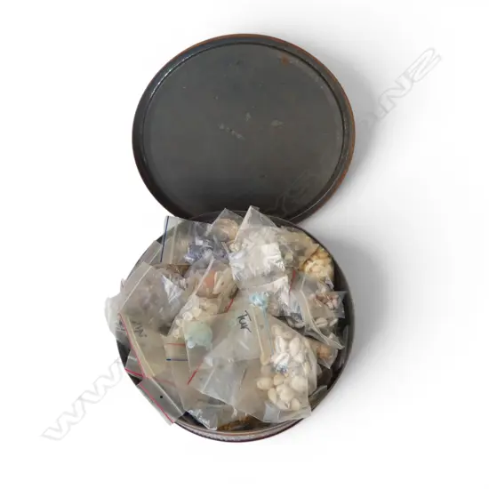 TIN OF SHELL BEADS