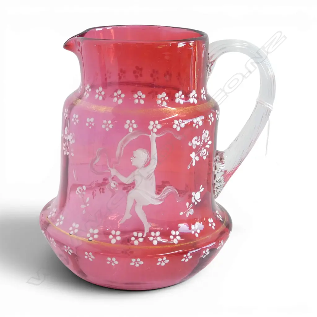 ANTIQUE MARY GREGORY CRANBERRY GLASS JUG H190MM Image 1++